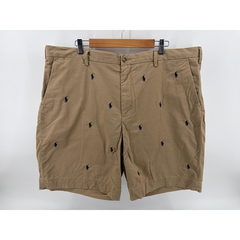 Polo Ralph Lauren, Embroidered Pony Logo All Over Print, Khaki Shorts, Men's 42